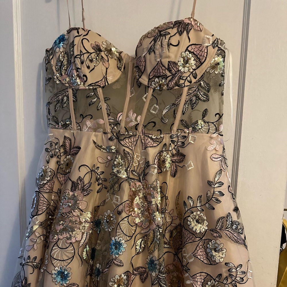 Nude Corset Flower Homecoming Dress